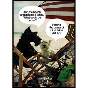 1974 Black and White Scotch Vintage Print Ad Lost Bikini Beach Chair Scottie Dog